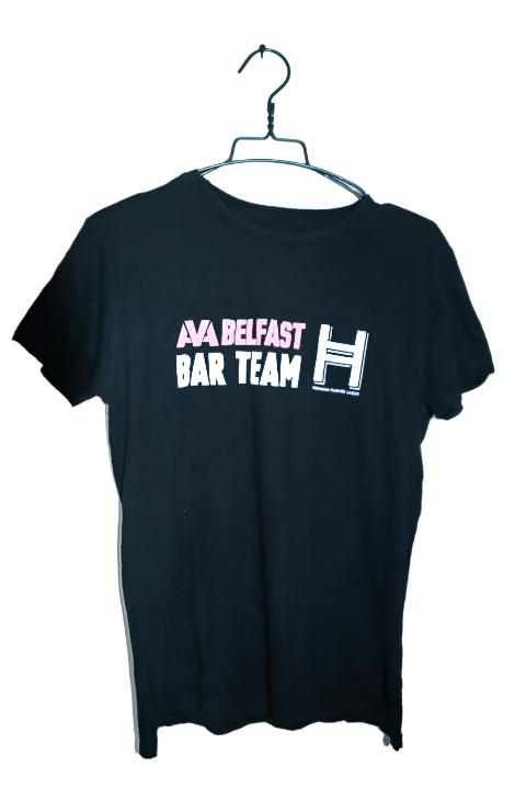 Vintage women Belfast Bar Team graphics black short sleeve tees in M|L27 W21|SKU 6608