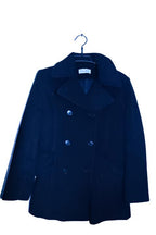 Vintage women Calvin Klein Long Black Double Breasted Naval Wool Blend Coat M/L|L32W18|SKU 6727