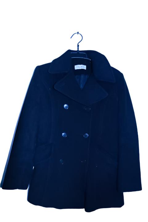 Vintage women Calvin Klein Long Black Double Breasted Naval Wool Blend Coat M/L|L32W18|SKU 6727