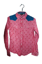 Vintage women Jambangee jeans red pattern double pocket long sleeve shirt in M|L26 W18|SKU 6590