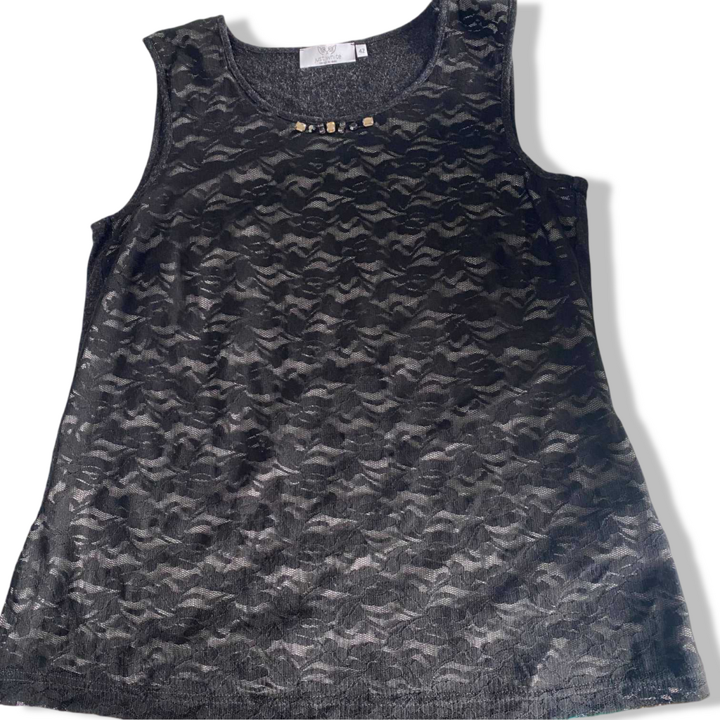 Vintage women Just white black patterned sleeveless tank top size 42|SKU 6313