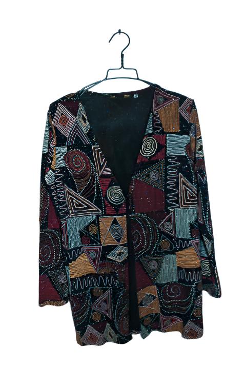 Vintage women Mandy Marsh beaded geometric multi long sleeve jacket top UK 12|L30 W20|SKU 6585