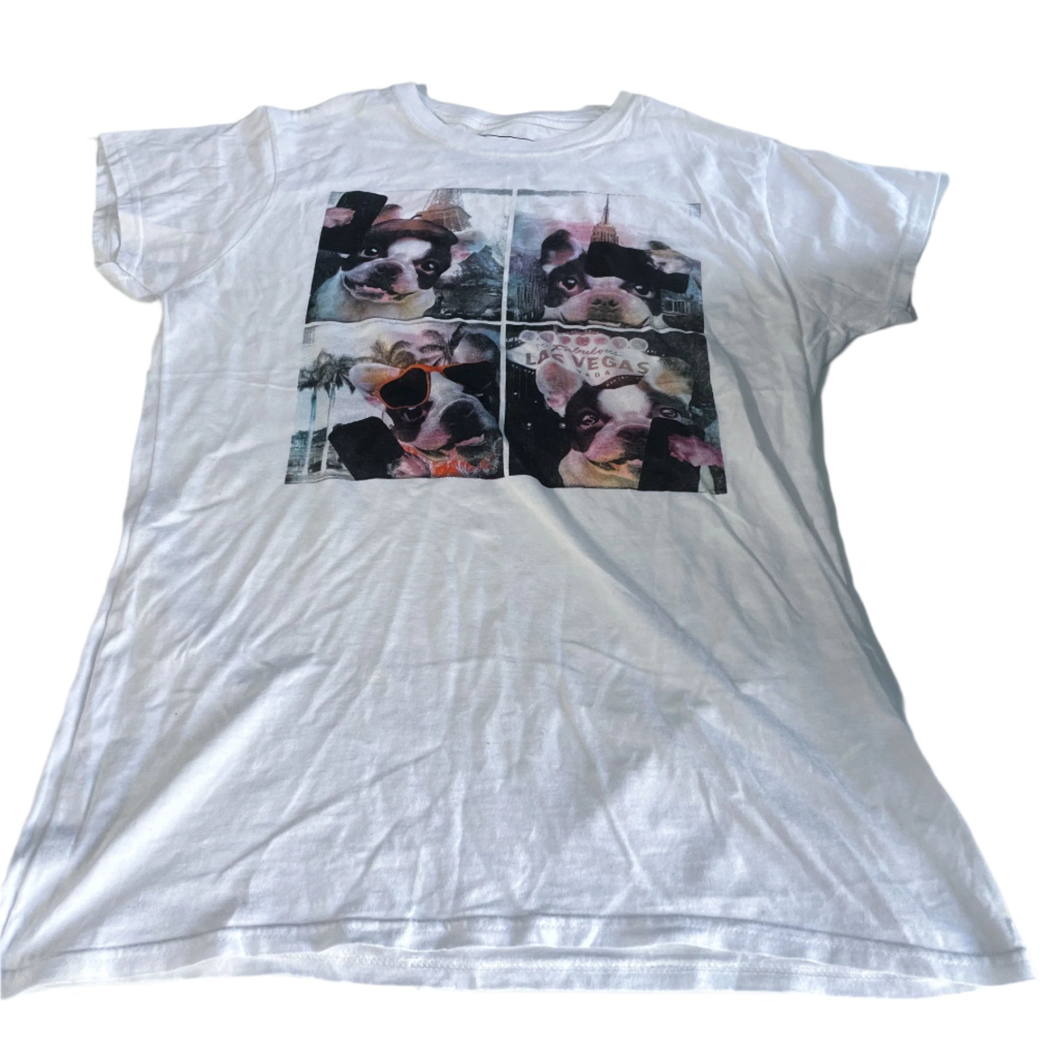 Vintage women New Look white graphics short sleeve tees size 14|SKU 6473