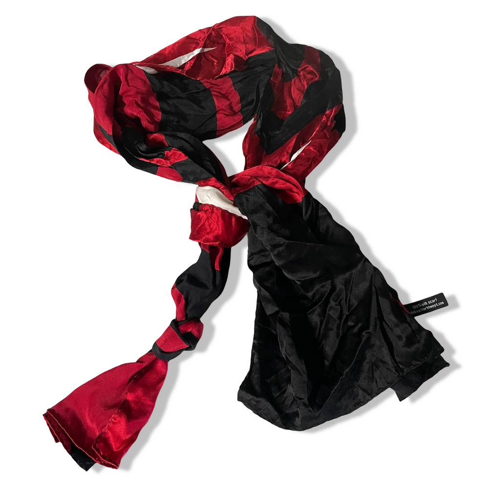 Vintage women Northwest black & red pattern silk scarf|L45 W12|SKU 6338