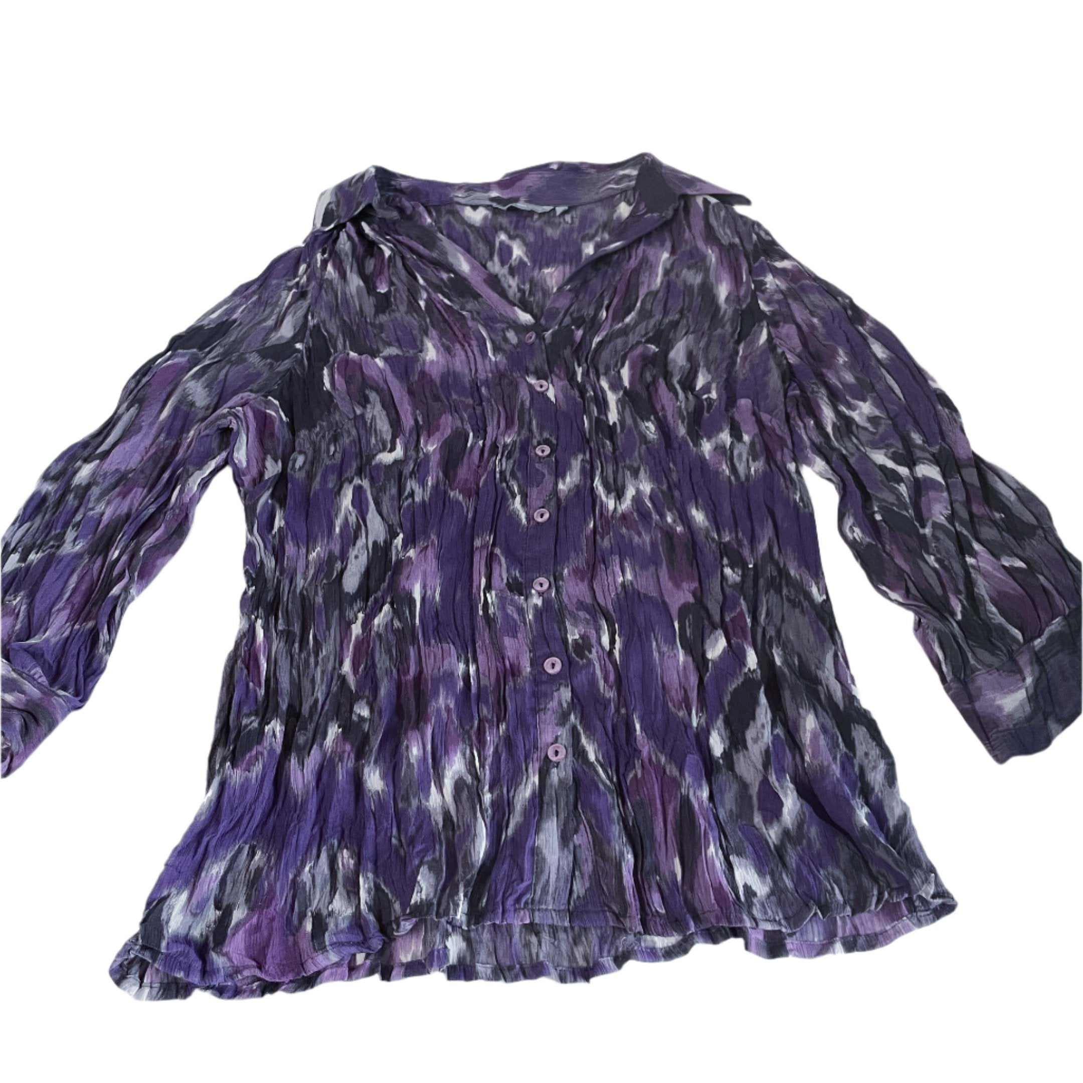 Vintage women Per Una love purple abstract pattern long sleeve shirt in 16|L28 W16|SKU 6479