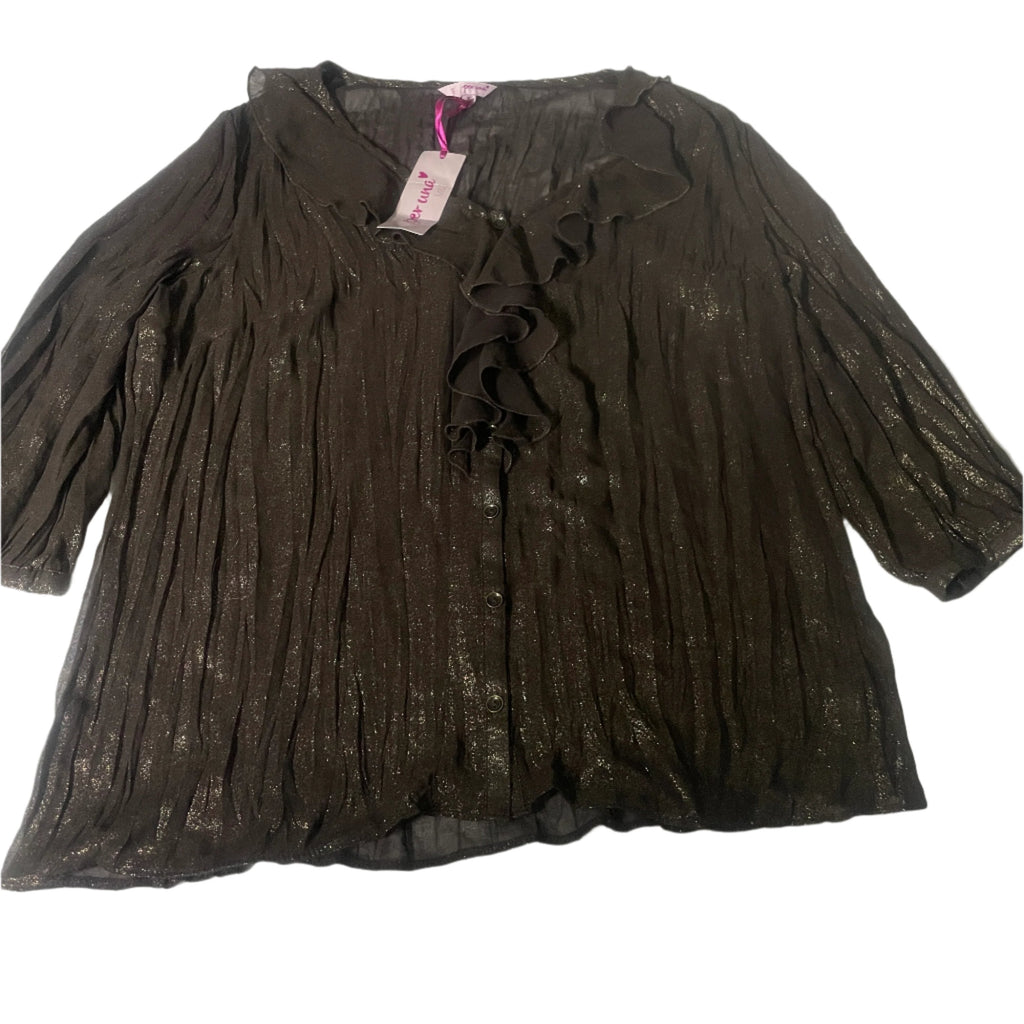 Vintage women Per una ruffle shinny casual brown blouse UK 14|L26 W18|SKU 6513