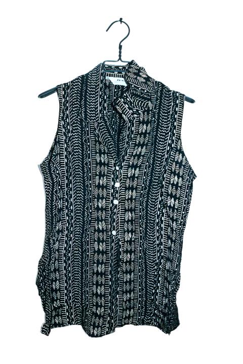 Vintage women Prima collection black stripe sleeveless viscose top size 14|SKU 6544