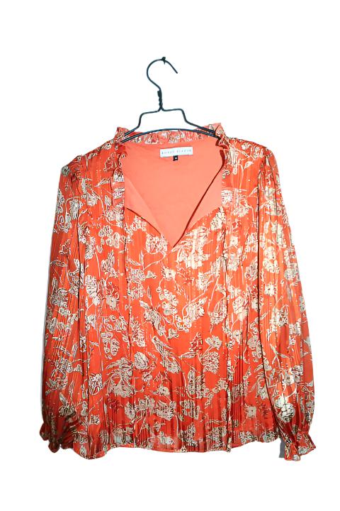 Vintage women Rowen Avenue V-neck orange floral print long sleeve blouse in M|L26 W19|SKU 6645