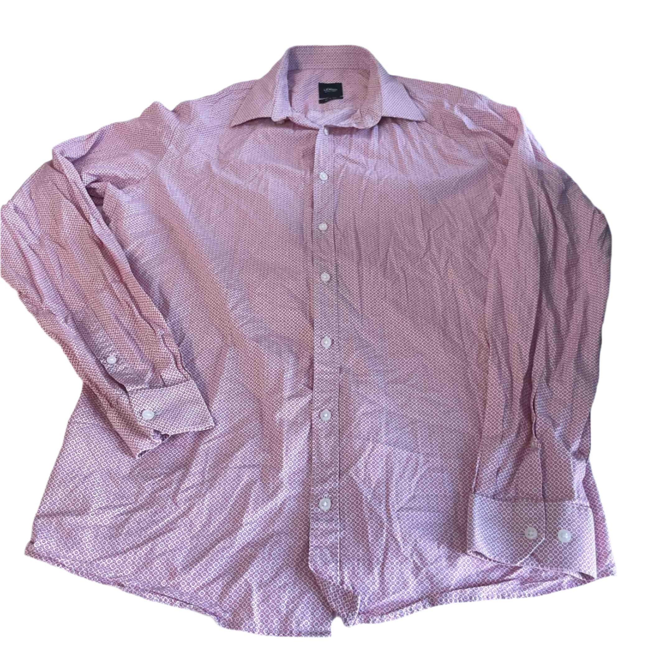 Vintage women S.Oliver red geometric print long sleeve slim fit shirt UK 15.5| SKU 6437