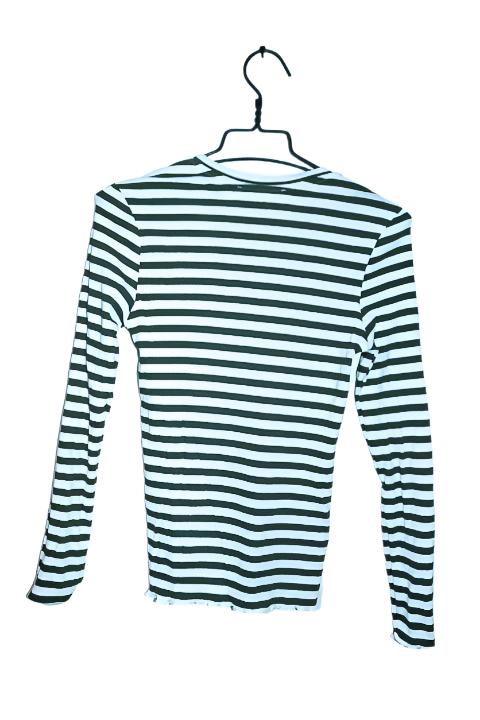 Vintage women Selected femme white & green stripe long sleeve crew neck top in M|L24 W15| SKU 6546