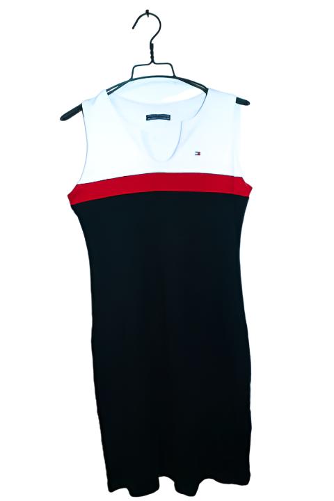 Vintage women Tommy Hilfiger Navy Colorblock sleeveless long V-neck dress XXL|L39 W15|SKU 6622