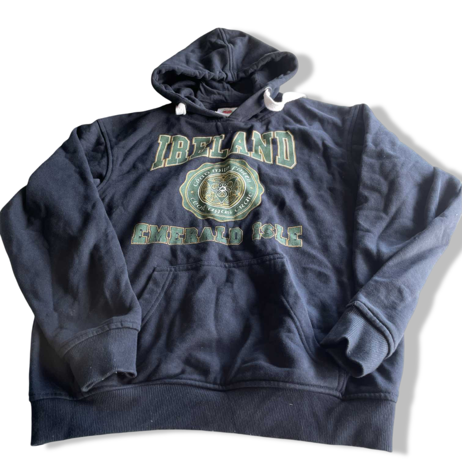 Vintage women Traditional craftwear Ireland graphics navy hoodie in S|L25W20|SKU 5681