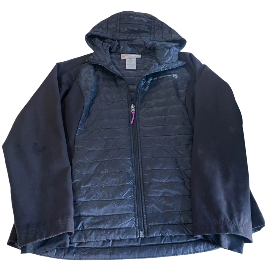 Vintage women black Free Country full zip shell puffer padded hoodie in M|L27 W20|SKU 6431