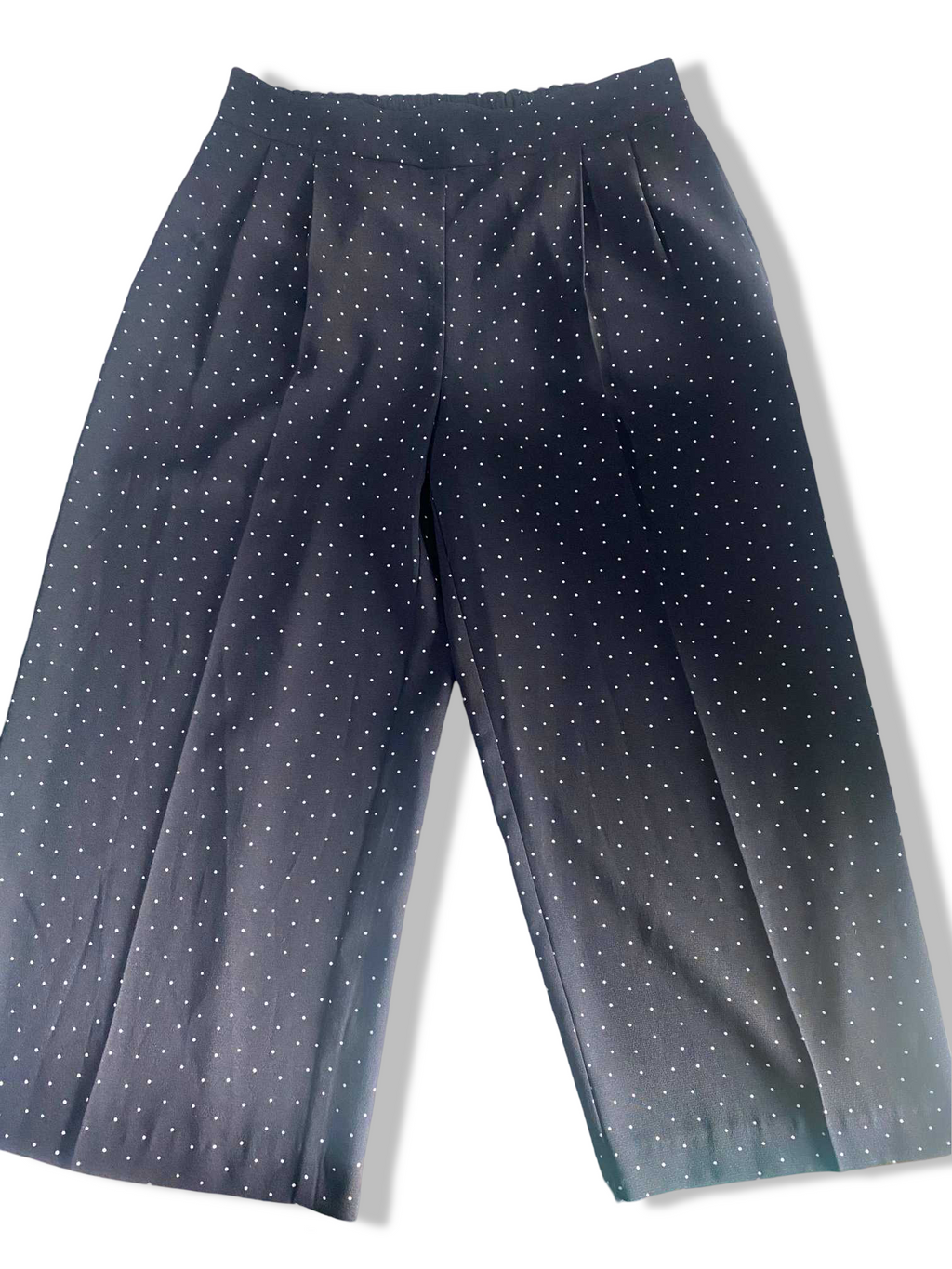 Vintage women black dotted chiffon wide leg crop trouser in L|L30 W18 |SKU 6304