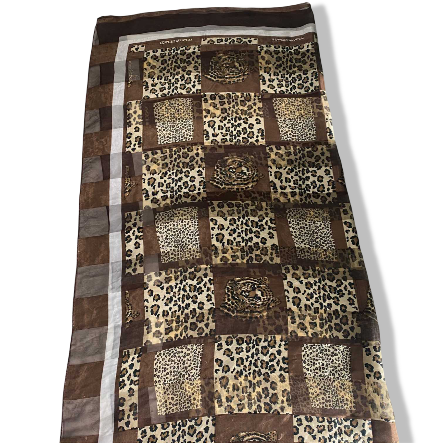 Vintage women brown animal print silk rectangle scarf |SKU 6312