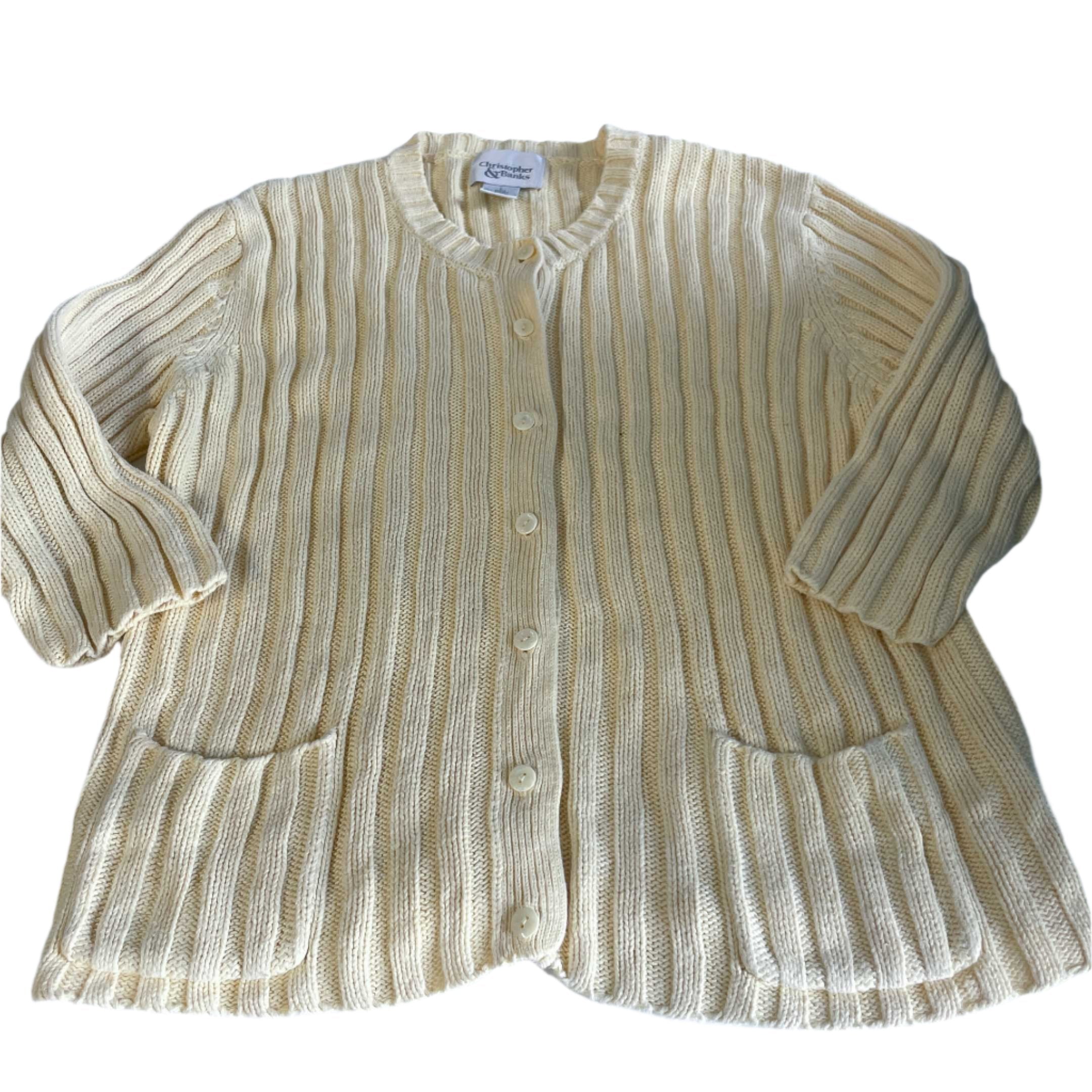 Vintage women cream Christopher & Banks button down double pocket cotton knitted jumper L|L23 W17|SKU 6460