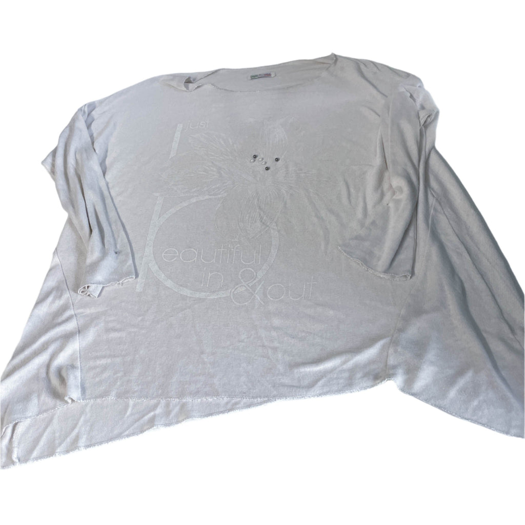 Vintage women made in Italy Just Beautiful & only floral print white soft tees in XL|L28 W24|SKU 6482