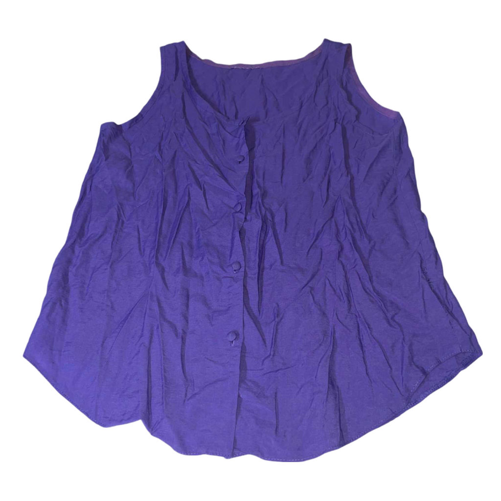 Vintage women purple pleated tank button down top in L/XL|L26 W17|SKU 5535