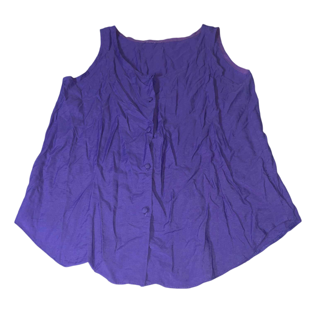 Vintage women purple pleated tank button down top in L/XL|L26 W17|SKU 5535