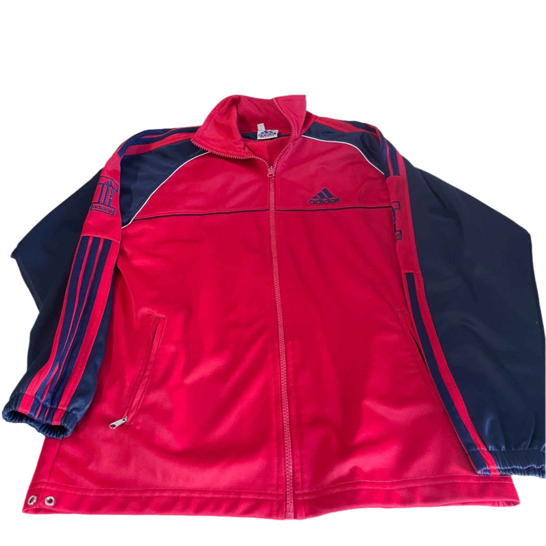 Vintage women red Adidas windbreaker full zip track jacket UK 14|L28 W18|SKU 6422