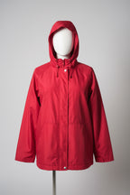 Vintage women red waterproof full zip hooded rain coat UK10|L28 W22|SKU 6531