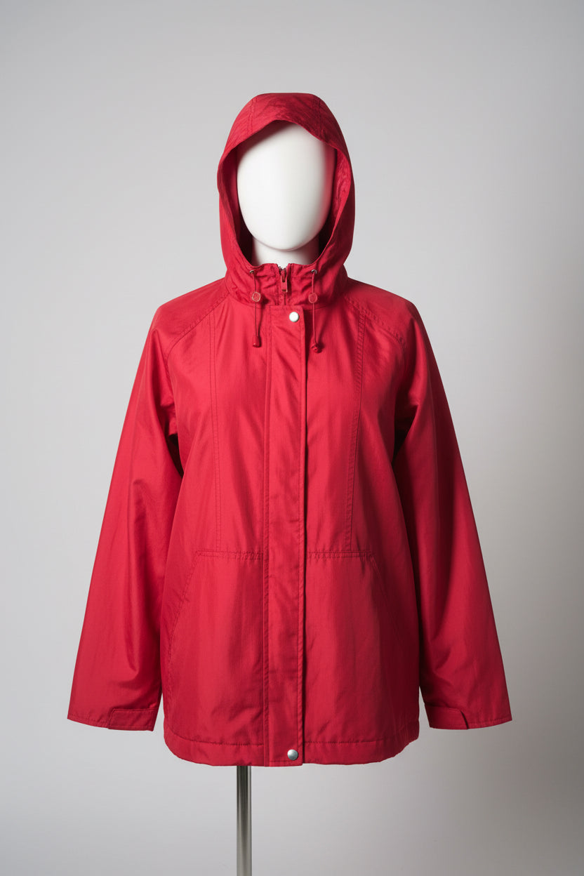 Vintage women red waterproof full zip hooded rain coat UK10|L28 W22|SKU 6531