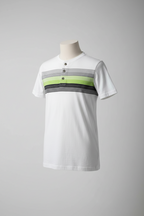 Vintage women's Multi Striped White short sleeve 1/4 button up tees in S|l25w15|sku 5453