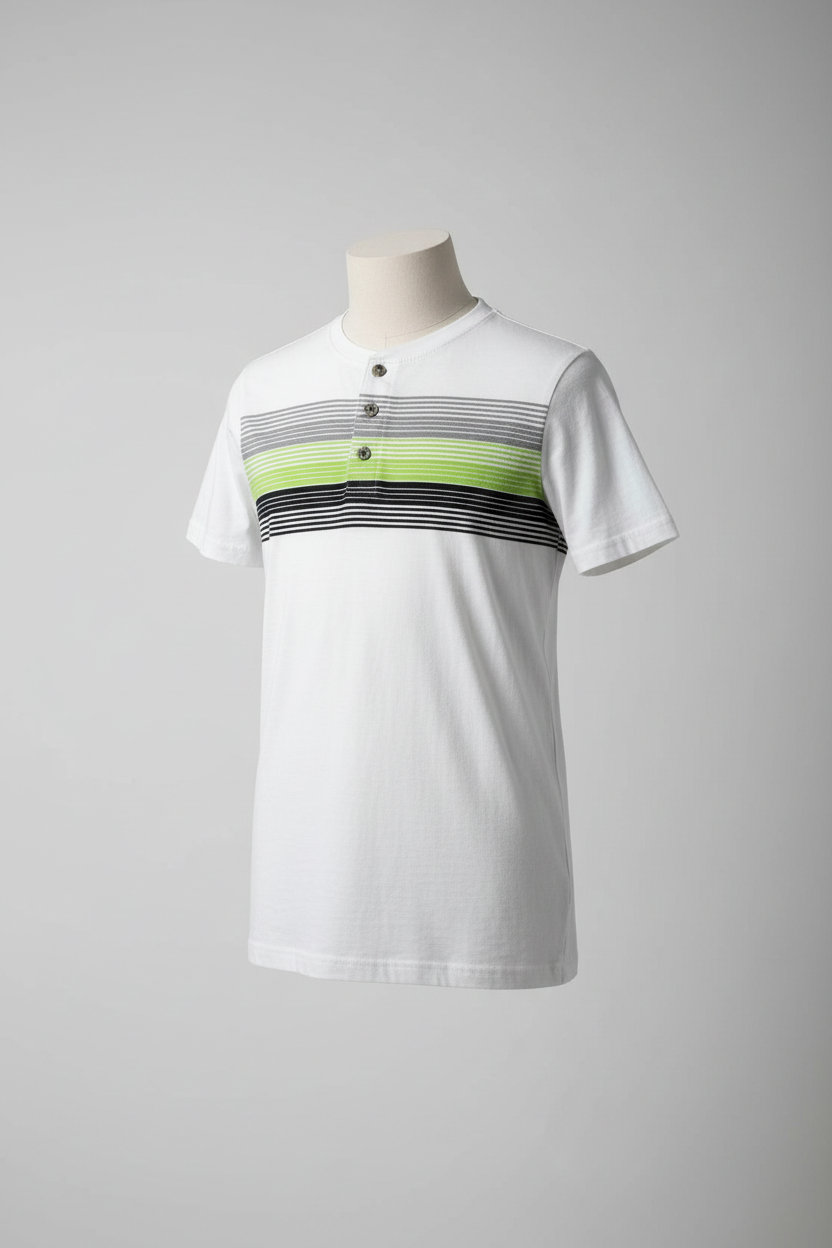 Vintage women's Multi Striped White short sleeve 1/4 button up tees in S|l25w15|sku 5453