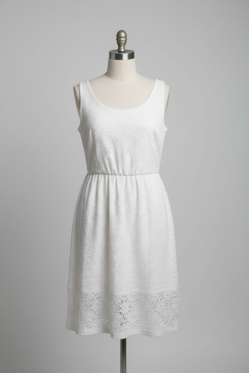 Vintage women sleeveless kneelength cream dress in XS/S|L33 W11|SKU 6619