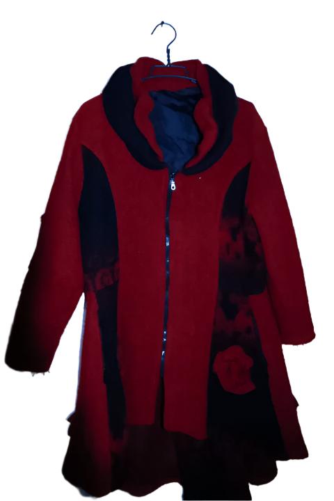 Vintage women winter red  fleece zipper long overcoat in M/L|L41 W24|SKU 6733