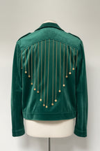Vintage y2k Women Green Fringe Biker Jacket