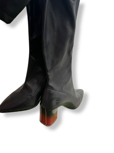 Rachels Closet Vintage y2k womens black high knee pointed toe leather boot