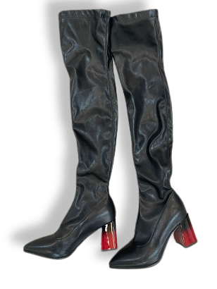 Rachels Closet Vintage y2k womens black high knee pointed toe leather boot