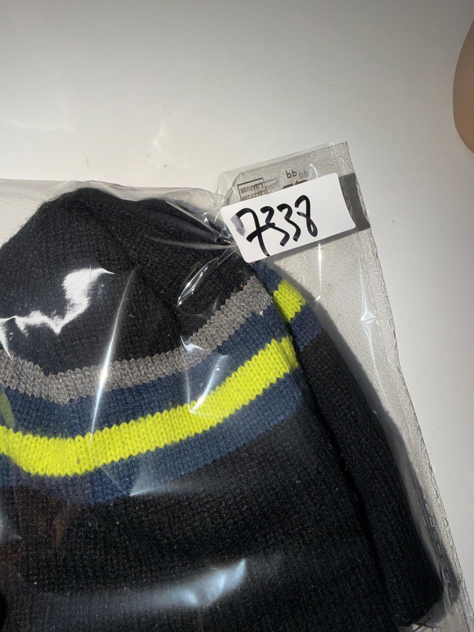 4-6 years Hotpaw Black knit beanie with colorful stripes SKU 7338