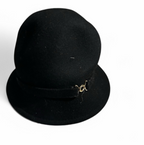 Women's 100% Wool Black Cloche buket Hat Gold crest Sku 6796