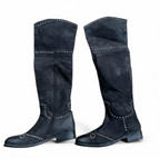 Women’s Black Leather Studded Over The Knee Moleskin Boots 41/8 Sku 6773