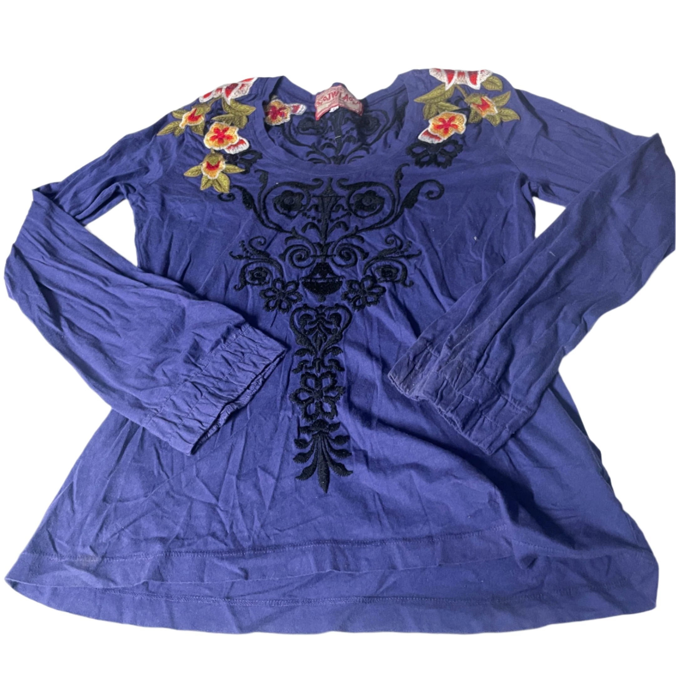 Women's JWLA Polyester blue embroidery long sleeve blouse in L|L27 W18|SKU 6508