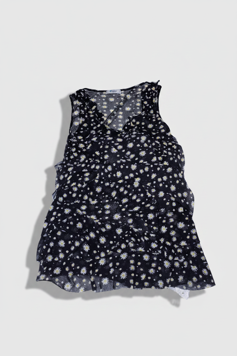 Women's Y2K Kelso Vintage Black Floral Print Sleeveless Midi Dress - Size S/M, SKU 3587