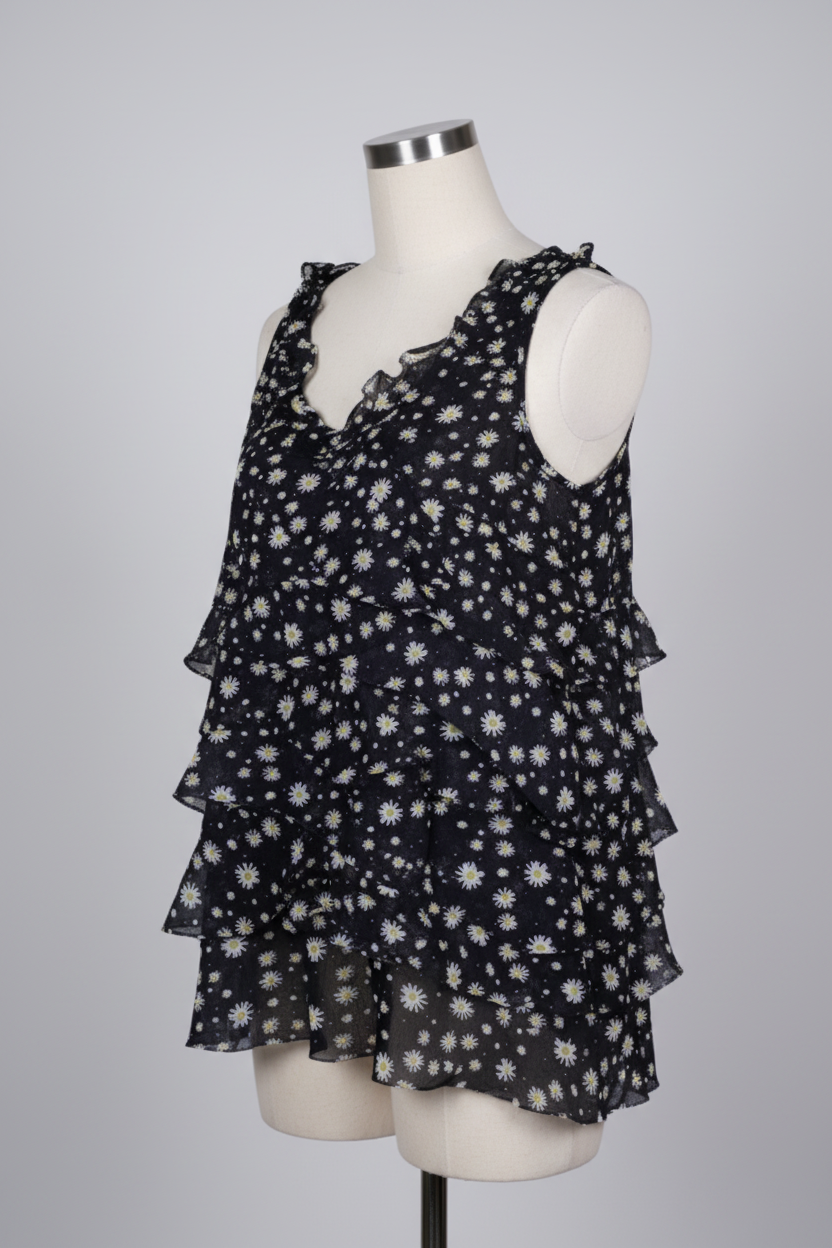 Women's Y2K Kelso Vintage Black Floral Print Sleeveless Midi Dress - Size S/M, SKU 3587