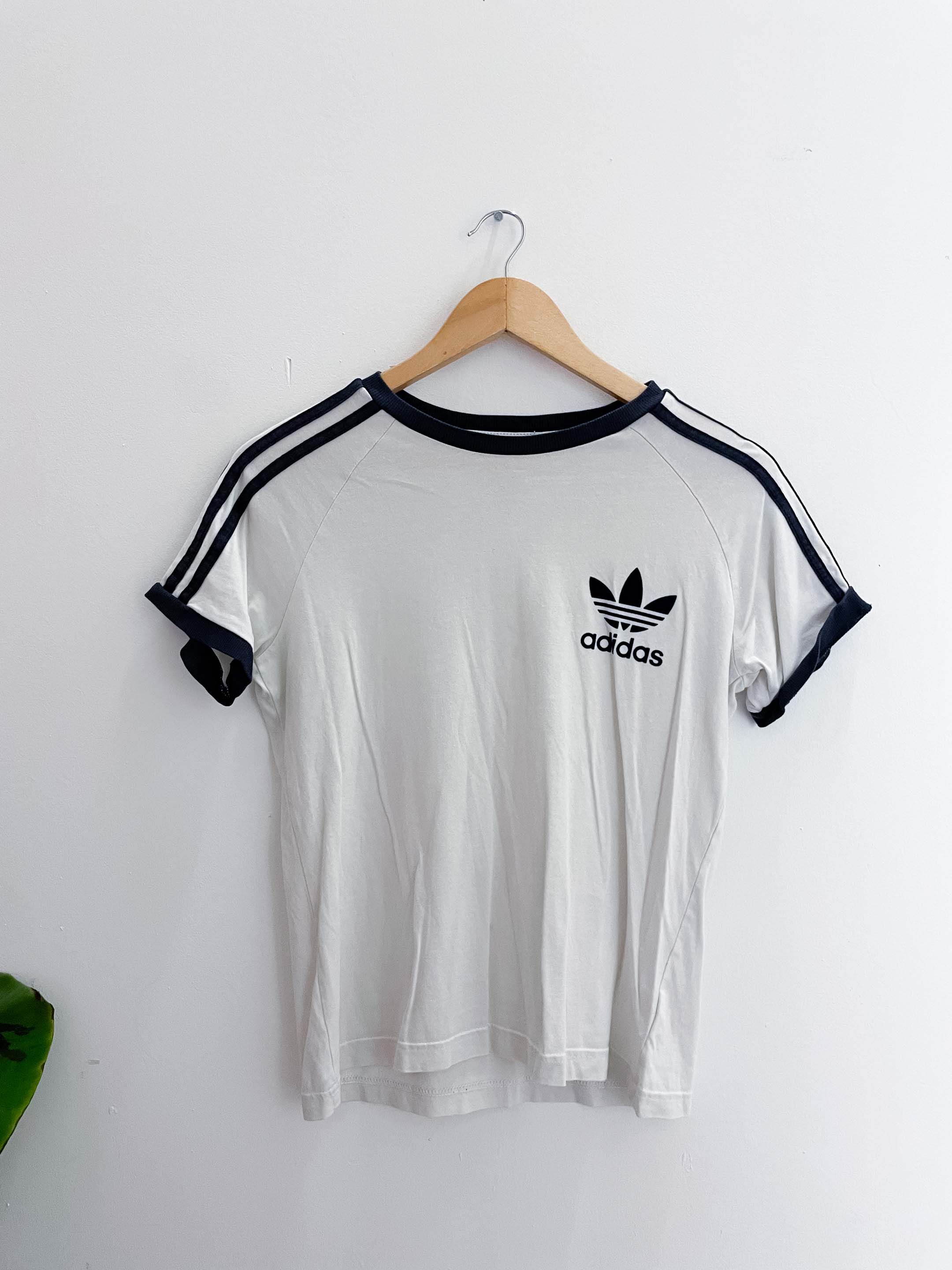 Vintage white adidas black three stripe medium tshirt