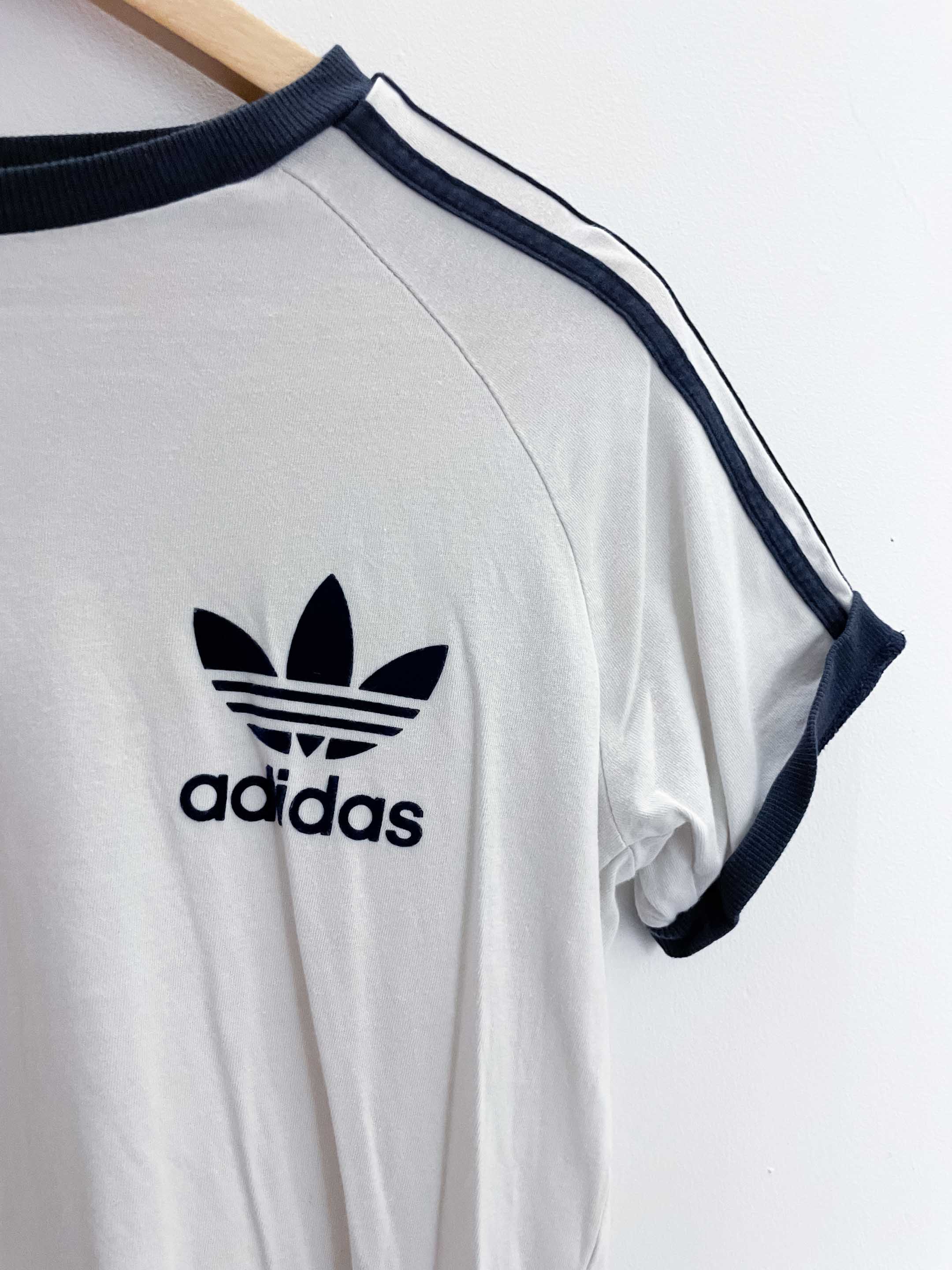 Vintage white adidas black three stripe medium tshirt