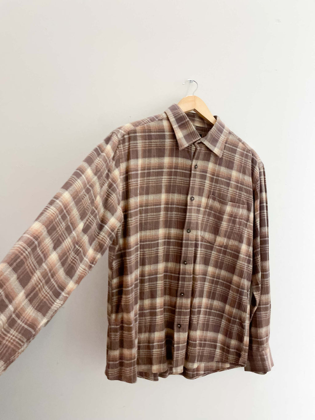 Vintage brown checkered mens large long sleeve shirt