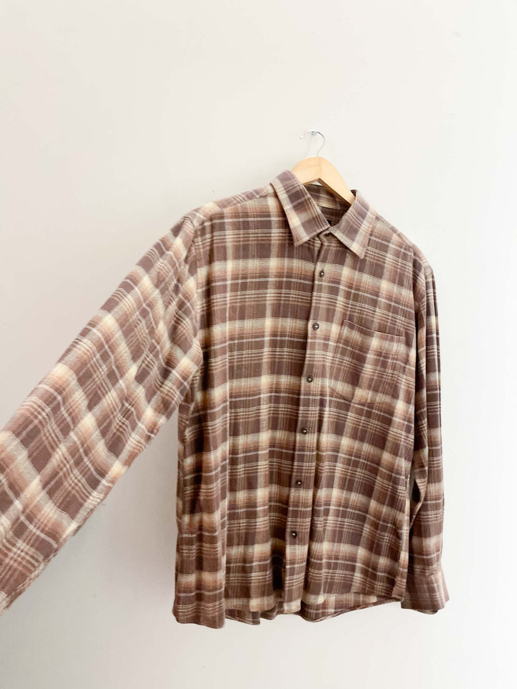 Vintage brown checkered mens large long sleeve shirt