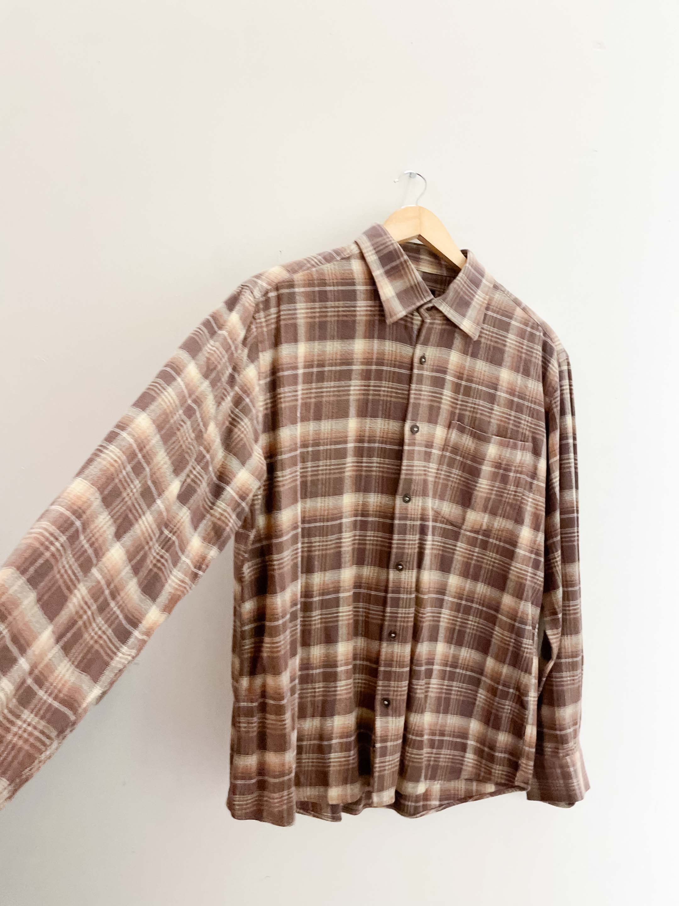 Vintage brown checkered mens large long sleeve shirt