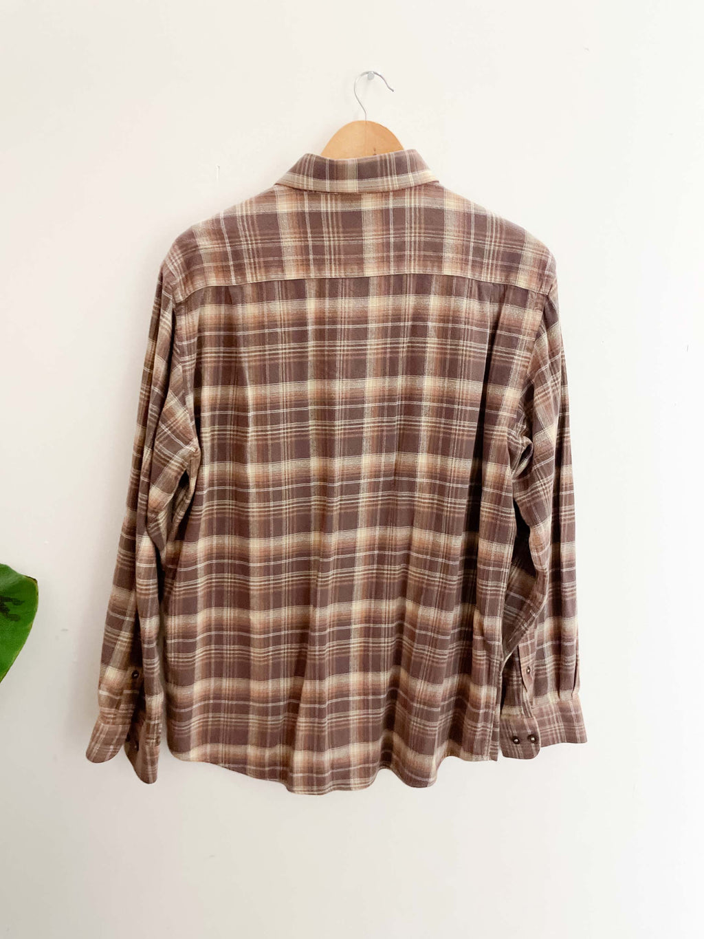 Vintage brown checkered mens large long sleeve shirt