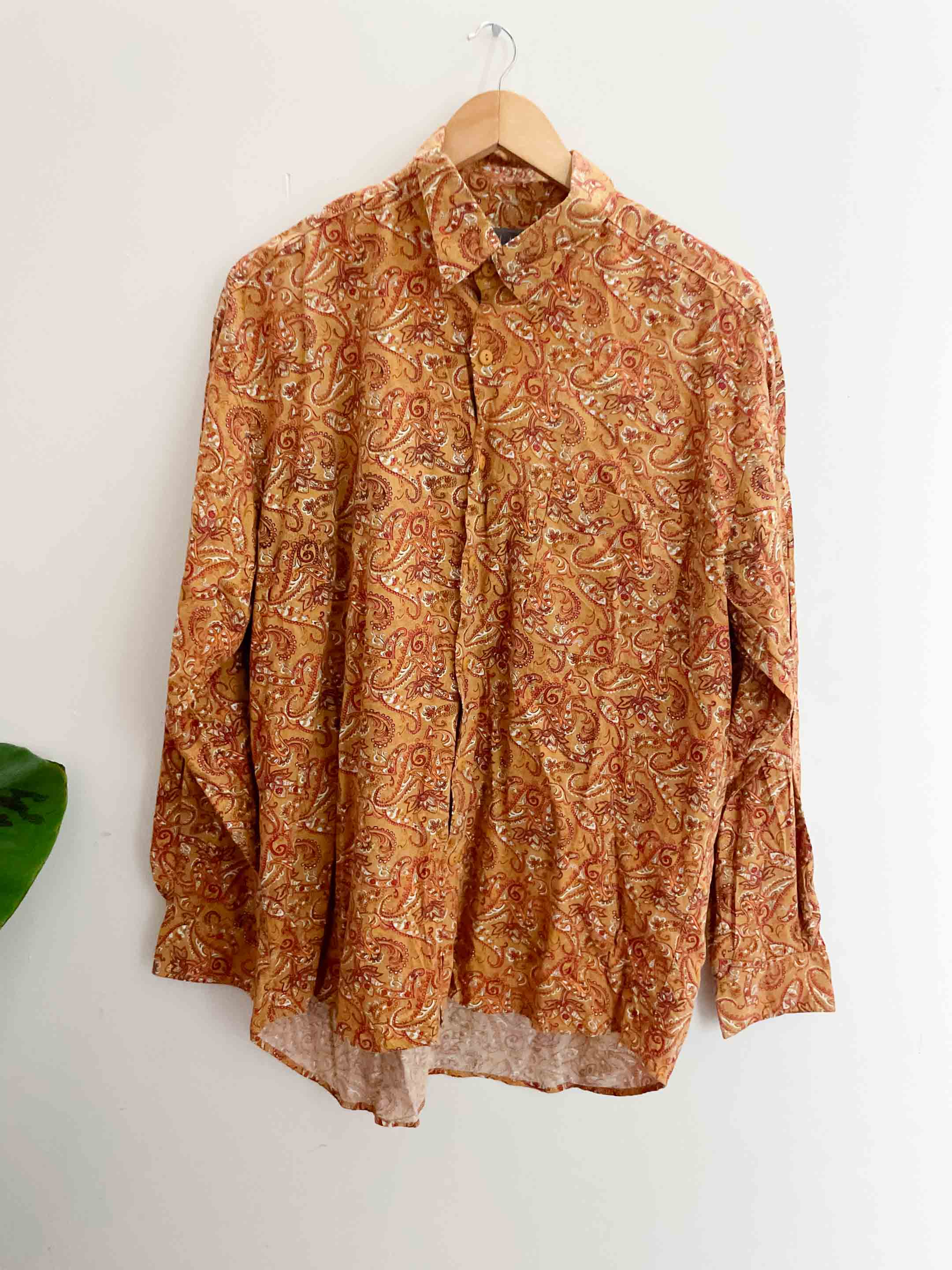 Vintage Balafre orange floral printed pattern medium long sleeve shirt