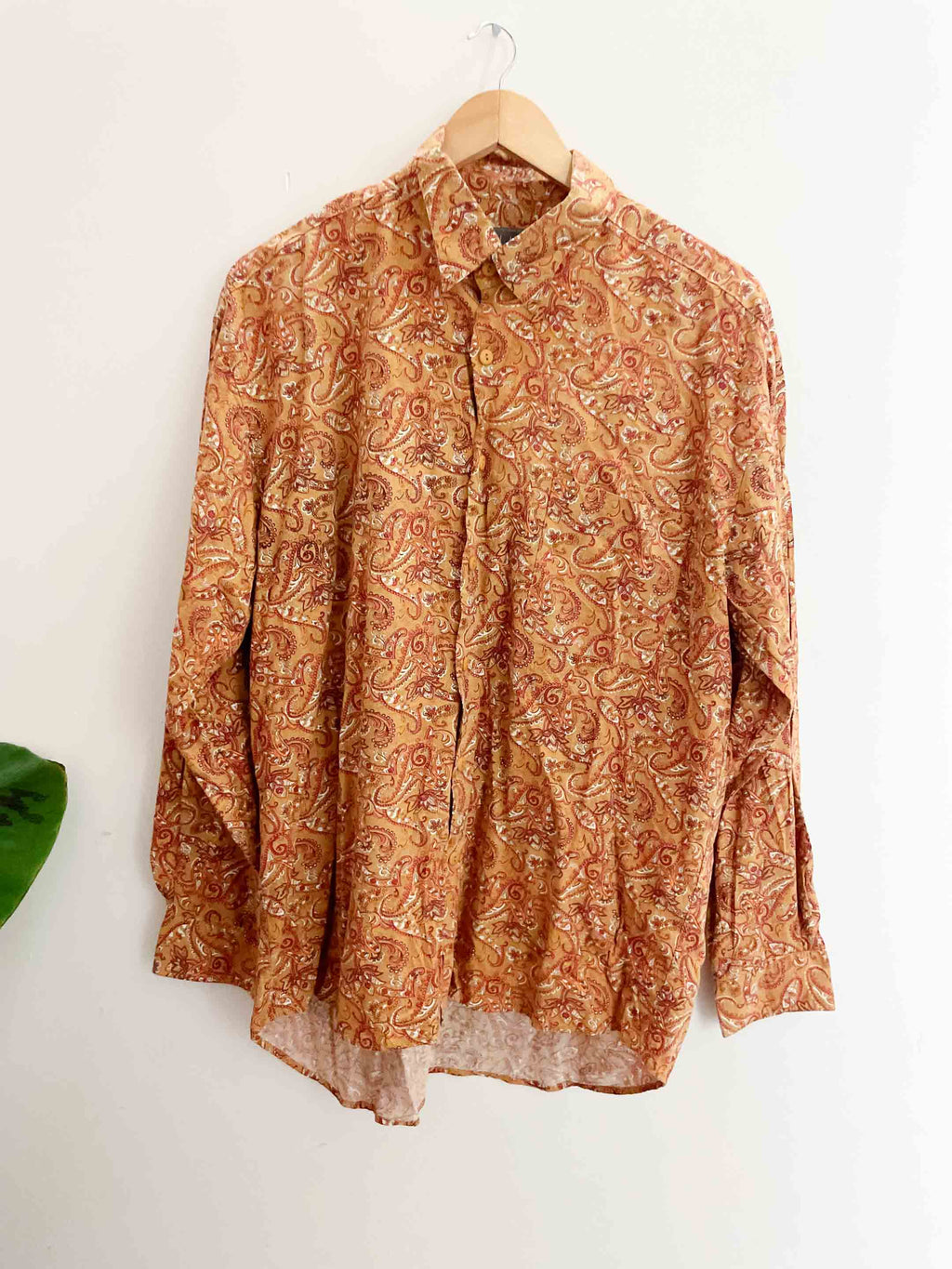 Vintage Balafre orange floral printed pattern medium long sleeve shirt