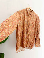 Vintage Balafre orange floral printed pattern medium long sleeve shirt