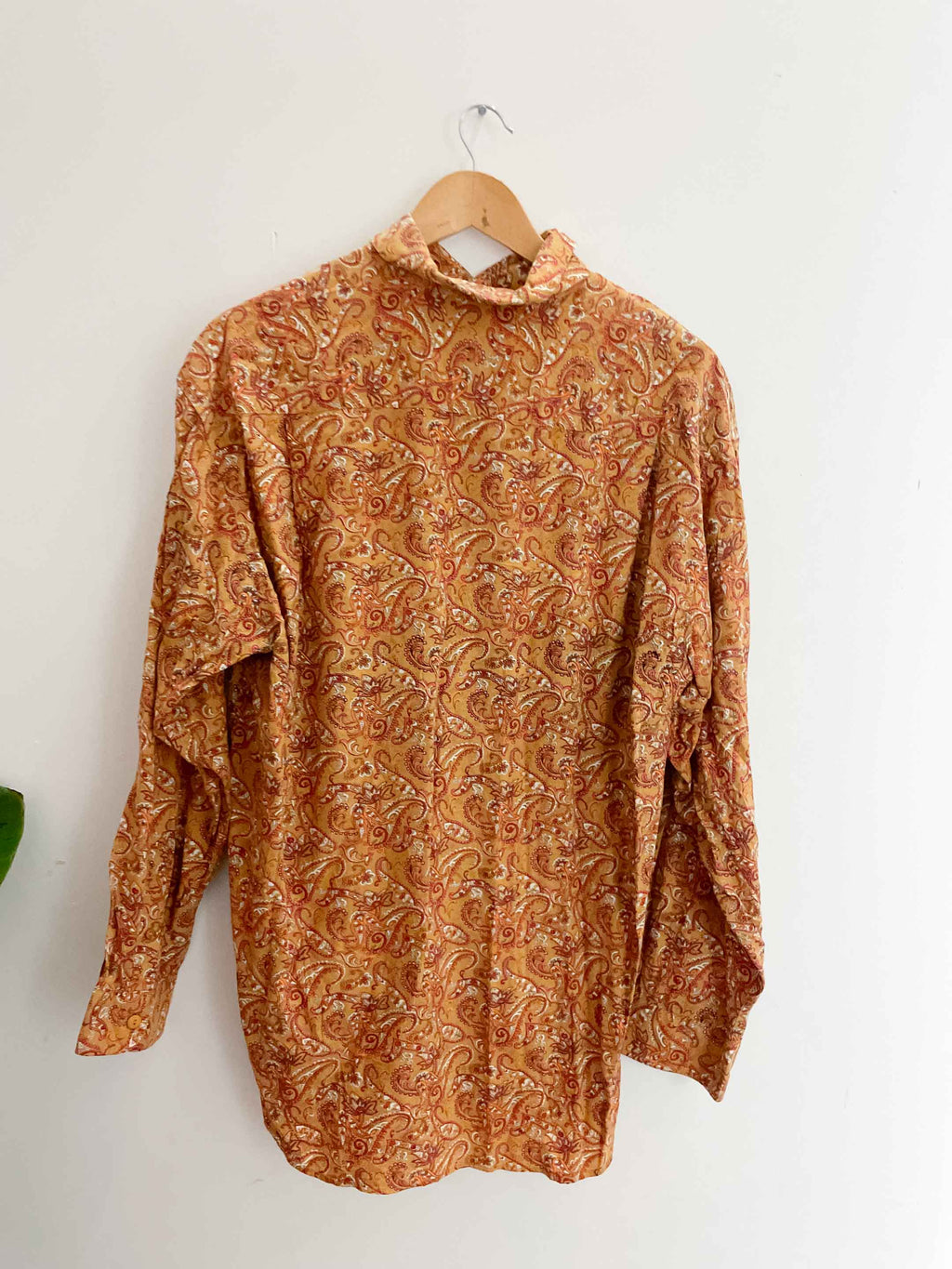 Vintage Balafre orange floral printed pattern medium long sleeve shirt