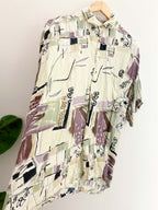 Vintage large multi abstract pattern short sleeve shirt